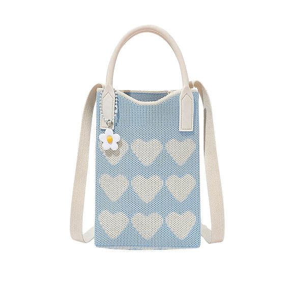 Crochet Phone Bag Mini Handbag Purse Knit Satchel Crossbody Bag Blue :v - Picture 1 of 6